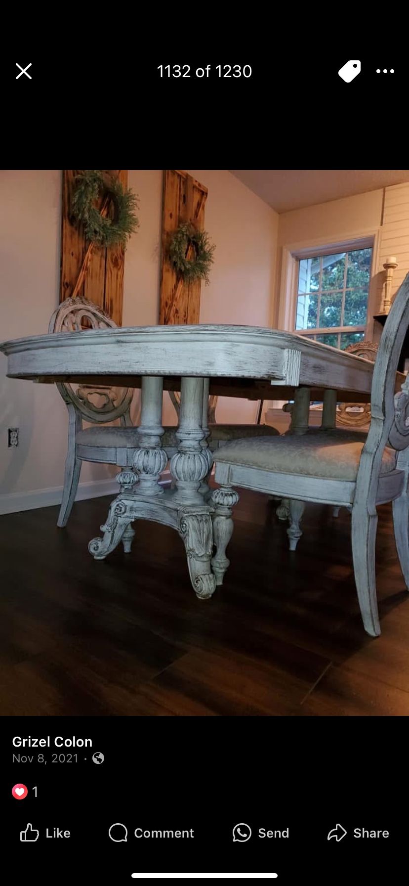 Solid Wood Distressed Dinning Table With Extra Table Leaf And 6 Chairs