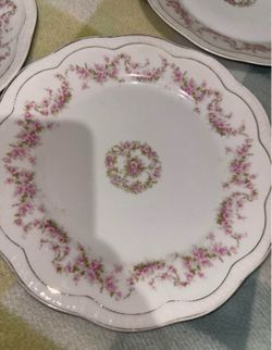 Vintage Z.S. & Co Bavaria Pink Rose Gold Trim Dinner Plates (Set of 4)