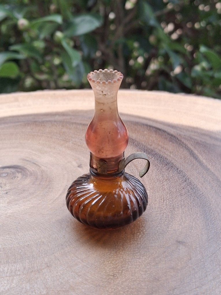 Miniature Brown Glass Oil Lamp