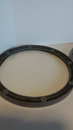 Pair of 12 3/4" x 1" x 1" silver plastic sub woofer trim rings