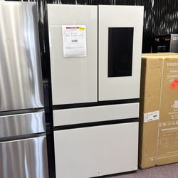 Samsung Bespoke 29 cu. ft. Standard Depth 4-Door French Door Refrigerator in White Glass with Family Hub