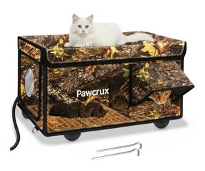 NEW Heated Outdoor Cat House with Dual Doors Insulated Weatherproof Cat House New, Open Box