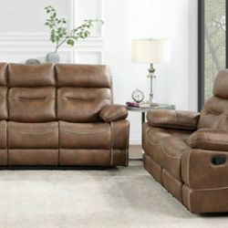 Brown Reclining Sofa and Loveseat Set