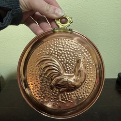 Vintage Copper Rooster Chicken Mold with Brass Hanging Loop Kitchen Home Decor 