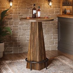 37.4" H Round Dining Table, Counter Height Kitchen Table Bar Table With Footrest.