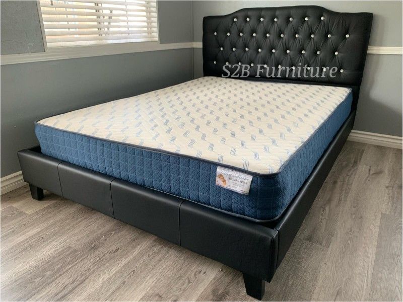 Calking Size Black Crytal Button Bed With Orthopedic Mattress