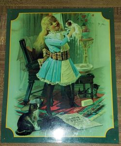 Victorian
advertising illustration for
Dingman's Soap titled "Kitty's
Bath".