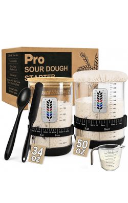 2 Pack Pro Sourdough Starter Jar Kit, 50oz & 34oz Wide Mouth Large Glass Jars with Lid, Multi-Capacity Dough Storage, For Different Dough Volumes, Sou