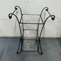 Wrought iron metal and glass shelf plant stand