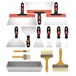 14Pcs Paint Scraper Tools Set,10 Pcs Stainless Steel Drywall Knife Kit and 4 Paint Brushes Set