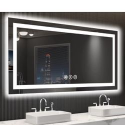 New Bathroom LED Vanity Mirror 55x33 Inch Lighted Bathroom Mirror with Lights, Anti-Fog, Dimmable, Front Lighted WalL