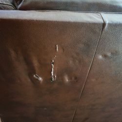 Brown Genuine Leather Reclining Sofa With Center Power Console Thumbnail