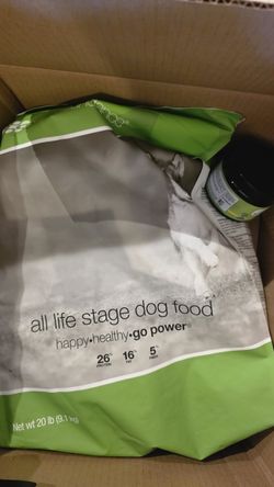 Brand new dog food bag and supplement