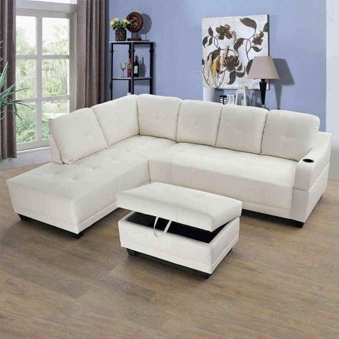 White Semi PU Synthetic Leather 3-Piece Couch Living Room Sofa Set