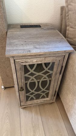 Joaxswe Narrow Side Table Set 2 with Charger, Glass Door Storage