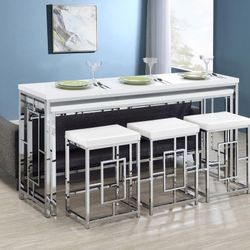 New 5 PC  Counter Height Dining Set With 2 Tables  And Three Stools