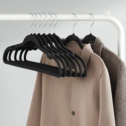 Velvet Hangers, Pack 50 Coat Hangers for Clothes, Non-Slip, with Shoulder Notches, Trouser Bar, 360° Swivel Hook, Ink Black