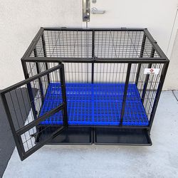 (NEW) $170 Folding Dog Cage 43x30x34” Heavy Duty Single Door Kennel w/ Plastic Tray 