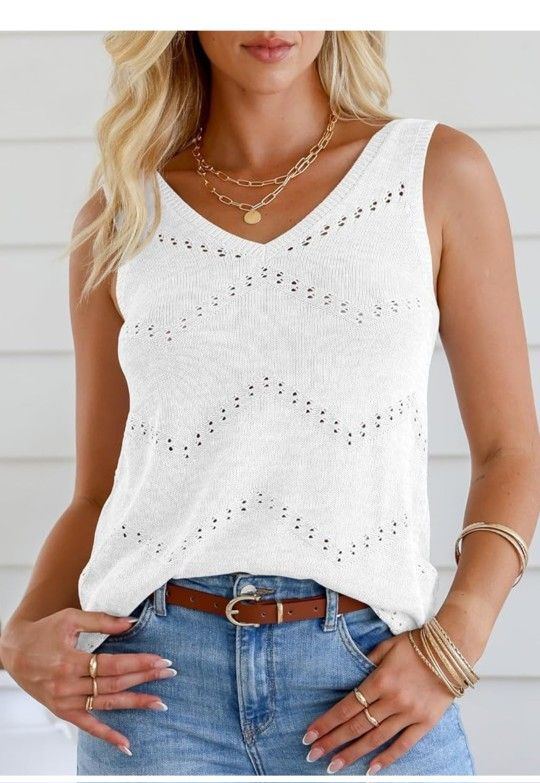  Sweaters Vest for Women Fashion 2024 Cute Crochet Tops Sleeveless Sweater Tops Basic Summer Clothes

