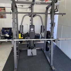 Vesta Fitness Smith Machine 2001 w/Bench Attachment | 230lb Bumpers Weights | 7ft Olympic Bar | Fitness | Gym Equipment | FREE DELIVERY 🚚 