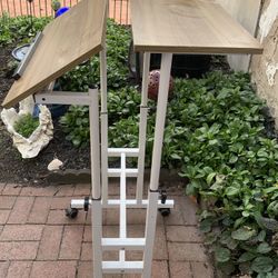 Computer Adjustable Desk Mobile Stand up Desk  Tilting Workstation normal wear top has a little cosmetic markings ck pic