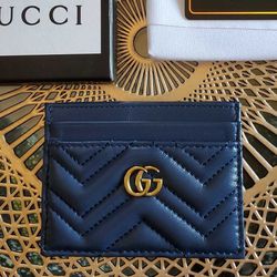 Brand New Navy & Gold Gucci Slim Wallet Card Holder Front Pocket
