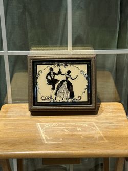 Vintage Wooden Jewelry box Art Deco of Dancing Victorian Shadows Silhouette 1930