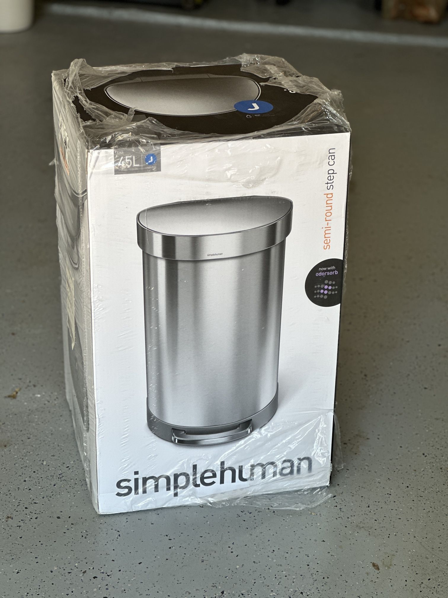 simplehuman 45L Kitchen Step Trash Can with Silent Close Lid Stainless Steel Semi Round Garbage Can with Fingerprint Proof Finish - NEVER USED