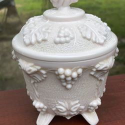 Jeanette Pink Milk Glass Candy Dish w/Lid