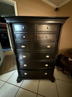 Tall Black Wood Dresser / Chest of Drawers – 60" Tall
