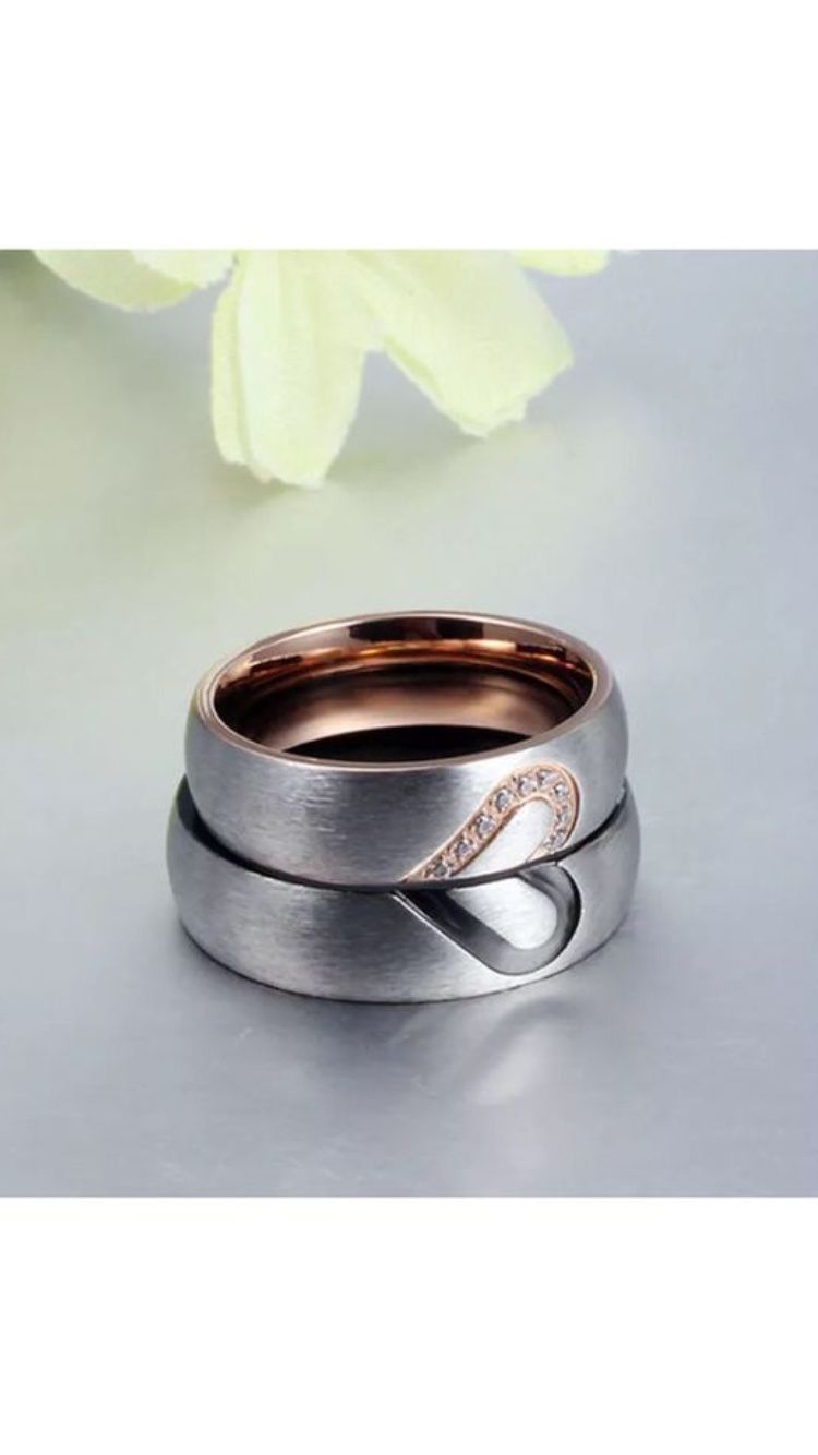 2pcs Heart Wedding Promise Couple Rings