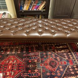Classic Tufted Brown Leather Bench / Cocktail Ottoman
