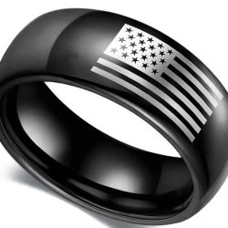 Black Stainless Steel Flag Wedding Ring Size 9, 10, 11, 12, Or 13