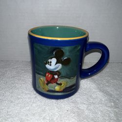 Disney Store Mickey Mouse Walking Coffee Mug Cup Blue Green Yellow