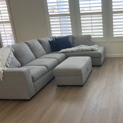 Gray Sectional Couch  With Ottoman 