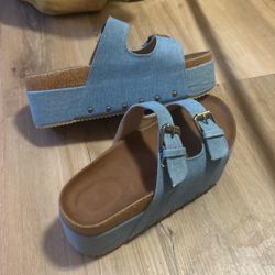 Denim Birkenstocks platform