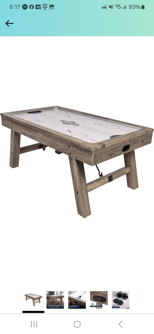 American Legend Brookdale Air-Powered Hockey Table with Rustic Wood Grain Finish, Angled Legs and Turnbuckle Accents Brown, 75.31"L x 38.98"W x 8.5"H
