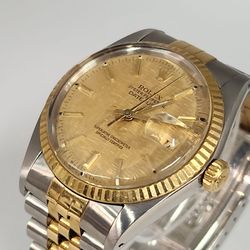 Vintage Rolex Datejust 16013 Two-Tone 18K Gold & Steel Champagne Linen Dial Automatic Watch