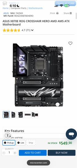 *NEW* ASUS X870E ROG CROSSHAIR HERO AMD AM5 ATX Motherboard 4.7