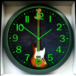 Fender Bass Guitar Studio Glow In The Dark Wall Clock New!