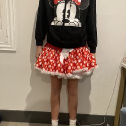 Minnie Mouse Costume. Disney Minnie Hooded Sweatshirt. Minnie Polka Dot Skirt