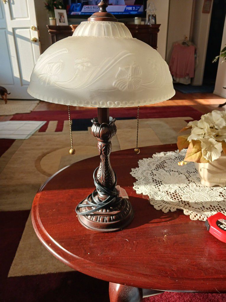 VERY BEAUTIFUL LOOKING Lamp With A SMOKE GLASS SHADE AND DOUBLE LIGHTING 