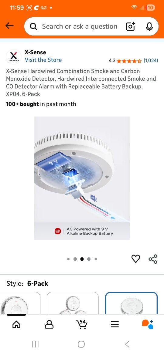 X-SENSE 6pack Hardwired Combination Smoked and Carbon Monoxide Alarm With Backup Battery