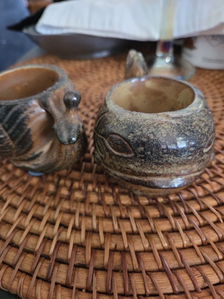 Vtg Homeco Mid Century Ceramic Stoneware Snail & Fish Tealight Pair