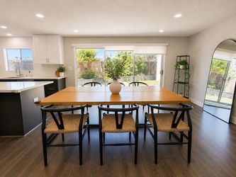 Wood Top Dining Table with Metal Base