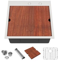 Lordear 21x20x10 Inch Drop in Bar Kitchen T304 16 Gauge Stainless Steel Single Bowl Workstation Topmount Over Counter for Wet Bar Prep Small Kitchen w