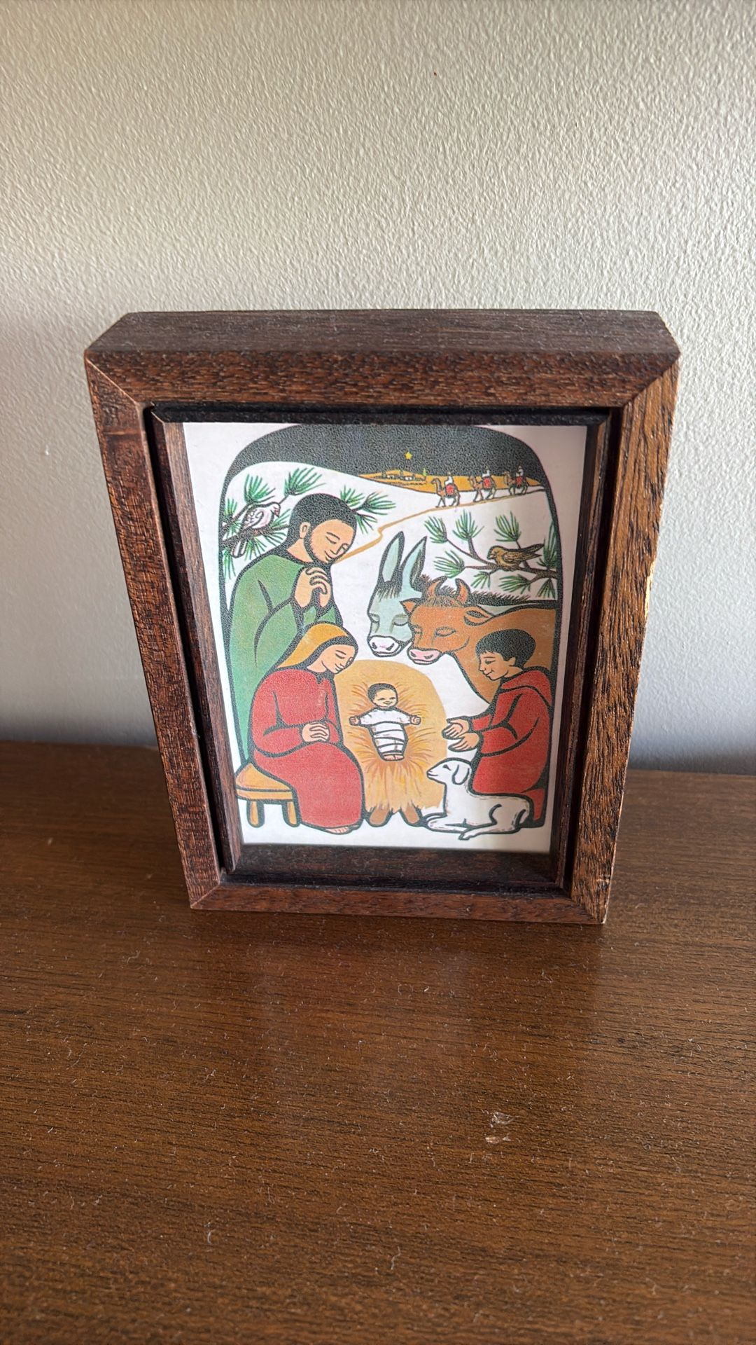 Spiritual Image Framed; Reclaimed 1960s Print. Vintage Wood.