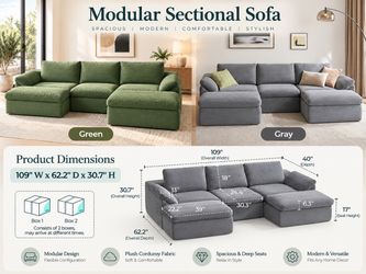 BONELESS INBOX Modular Sectional Sofa 109" Corduroy