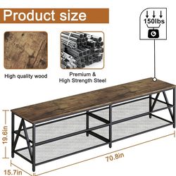 TV Stand for TVs up to 75 Inch, 70" Long Industrial TV Console Table with 3-Tier Storage Shelves
