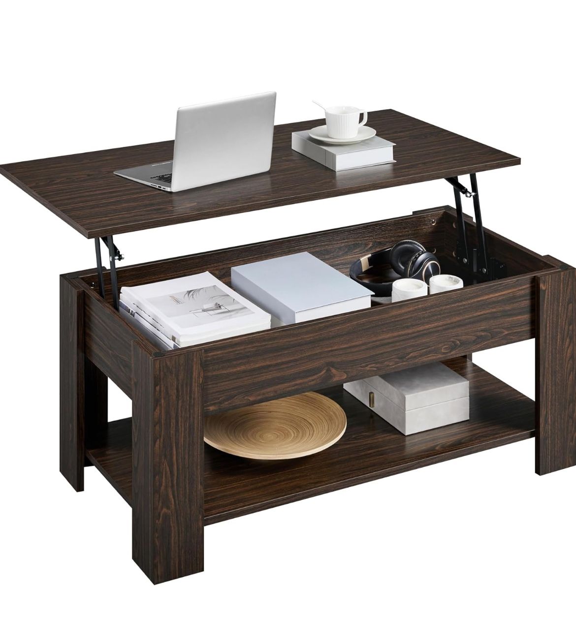 Yaheetech Lift Top Coffee Table with Hidden Compartment and Storage Shelf, Rising Tabletop Dining Table for Living Room Reception Room, 38.6in L, Espr